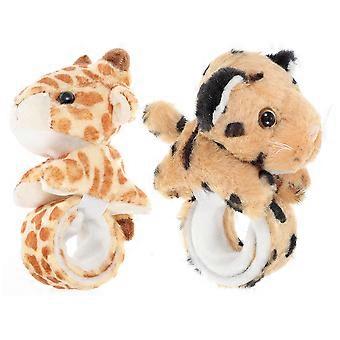 Pulsera de peluche con estampado de jirafa y leopardo para decoración (2 piezas)