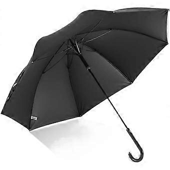 Windproof Umbrella with GlassFiber 8 Ribs and Ergonomic Long Handle, Compact Travel Size, Black