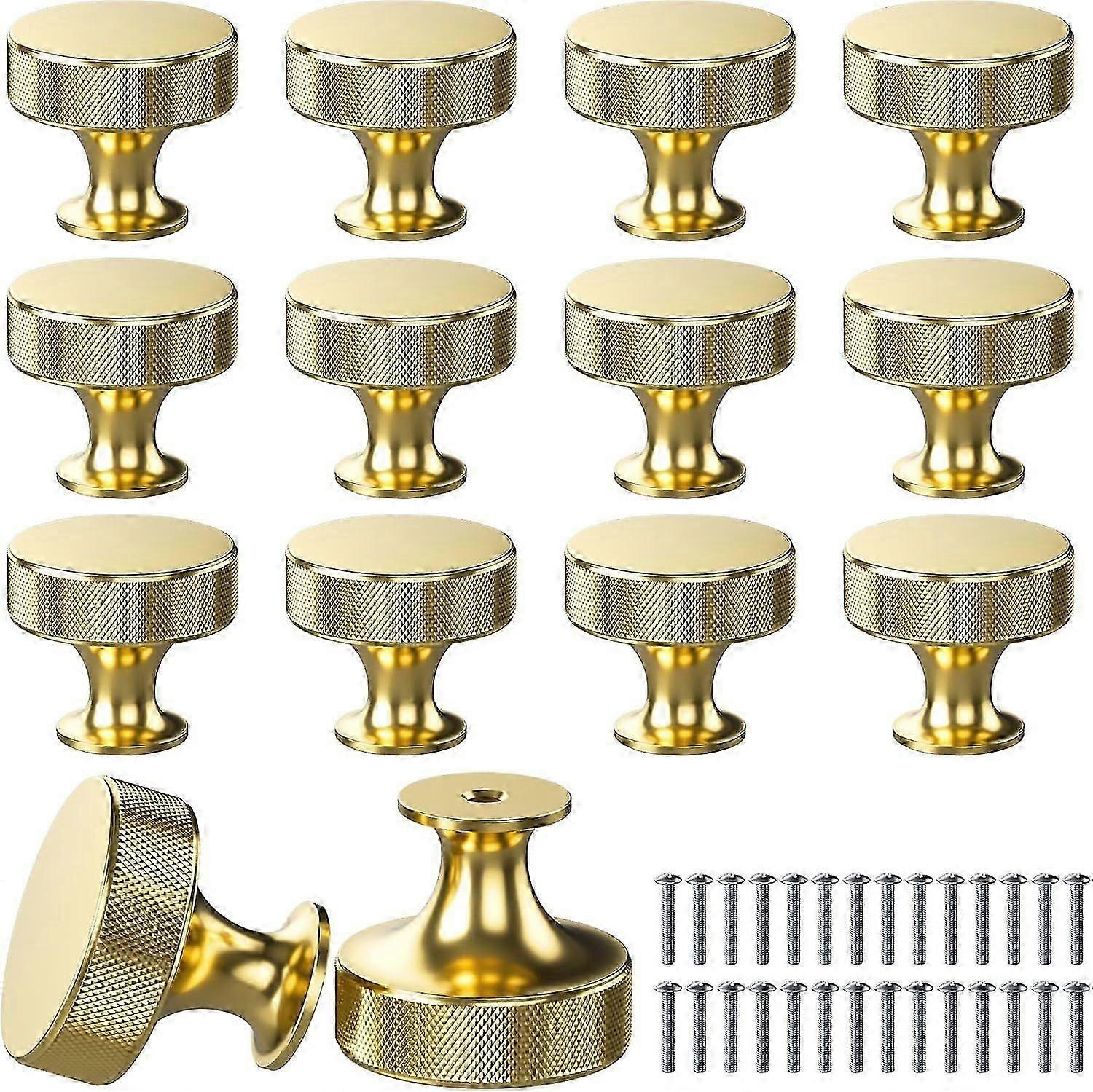 14 Pack Gold Cabinet Knobs, Knurled Aluminum Alloy Drawer Pulls with Screws