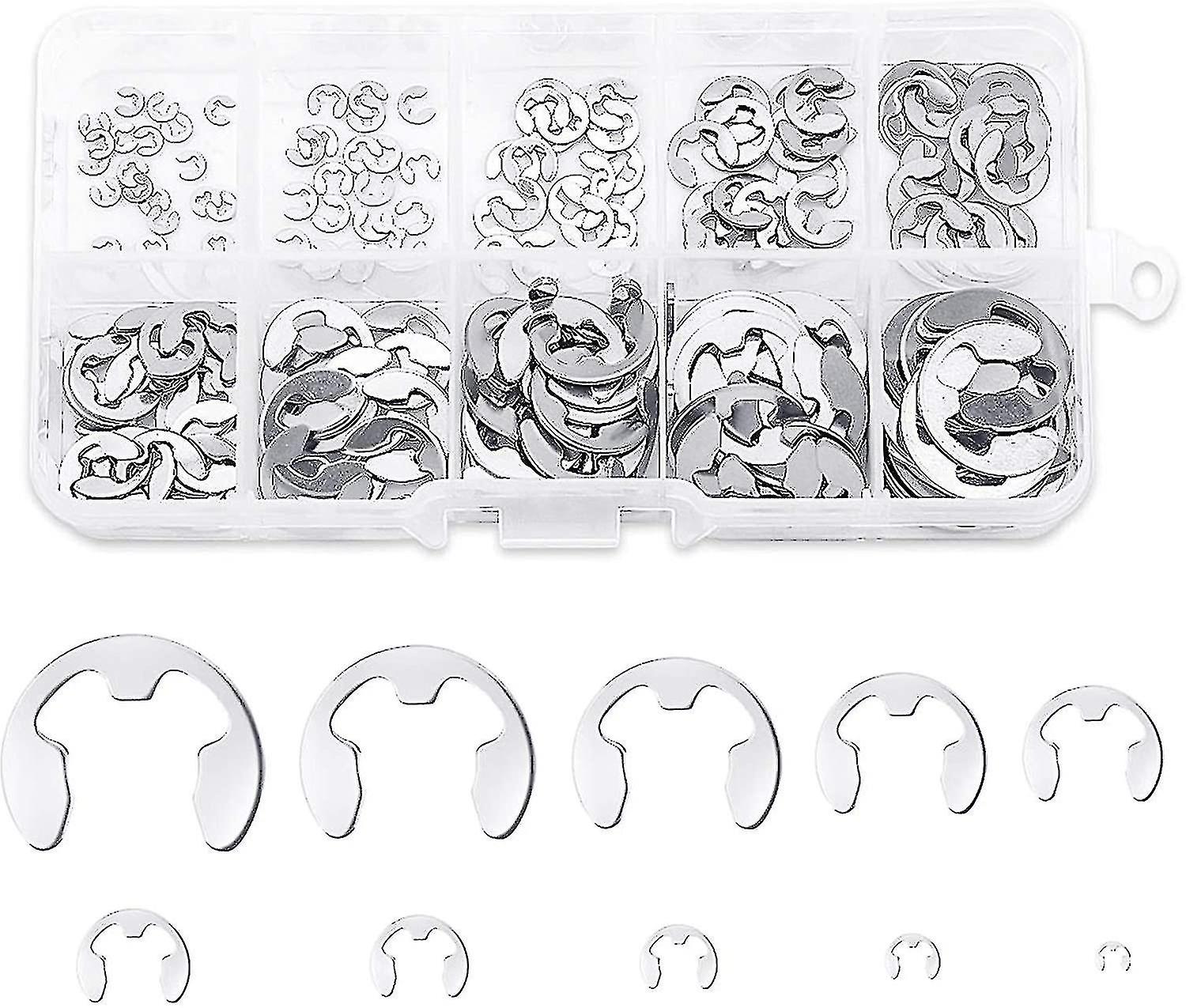 200pcs rustfritt stål e-circlip ring kit, rustfritt stål circlip holder