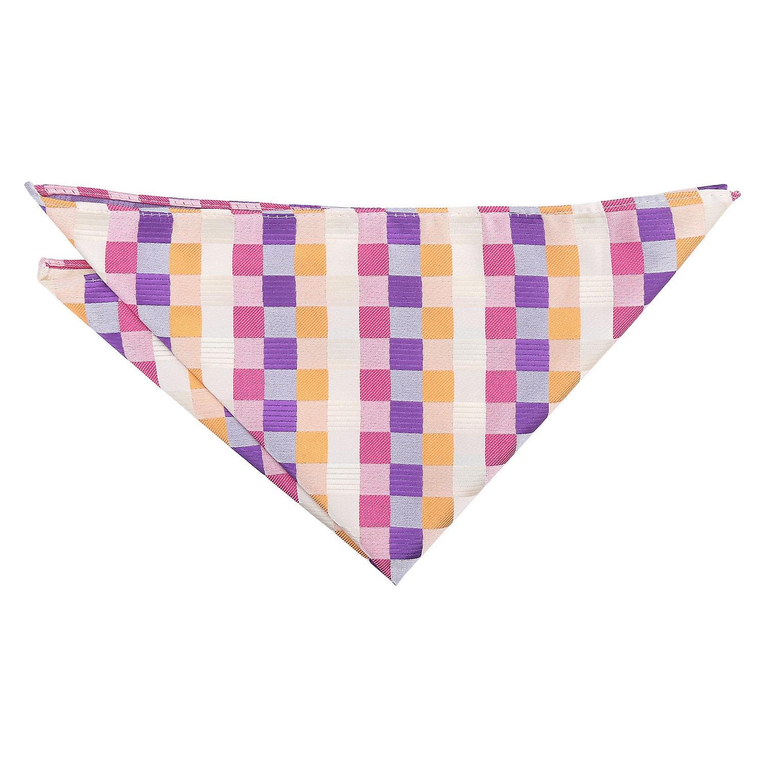 Pink Purple and Orange Colourful Check Pocket Square