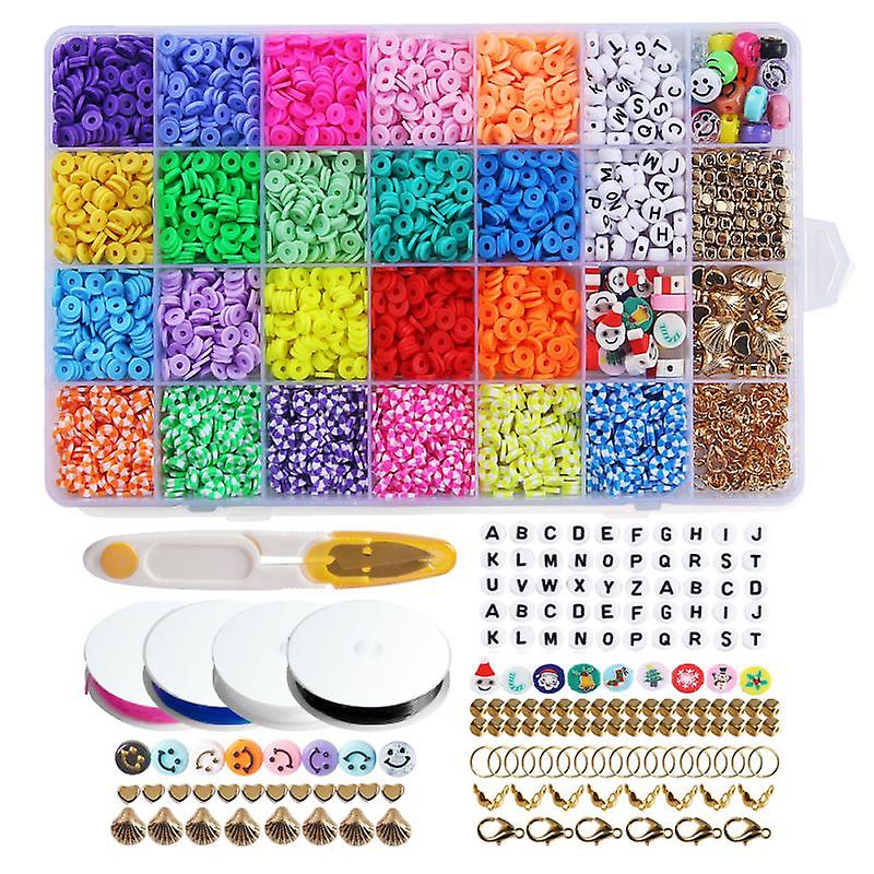 6mm Polymer Clay Beads Set Diy 24 Rainbow Color Flat Chip Beads For Boho Bracelet Necklce Making Letter Beads E
