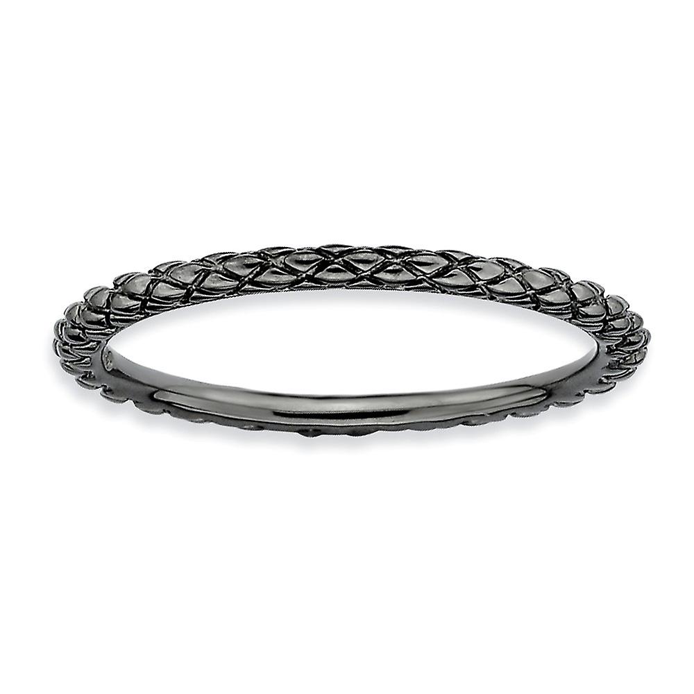925 Sterling Silver Polished Patterned Ruthenium plating Stackable Black Plated Criss Cross Ring-Stackable-Ring for Wome