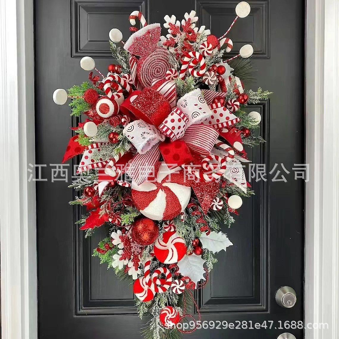 跨境独立站新款圣诞倒挂树圣诞门挂圣诞糖果倒挂树墙面装饰 30*50cm