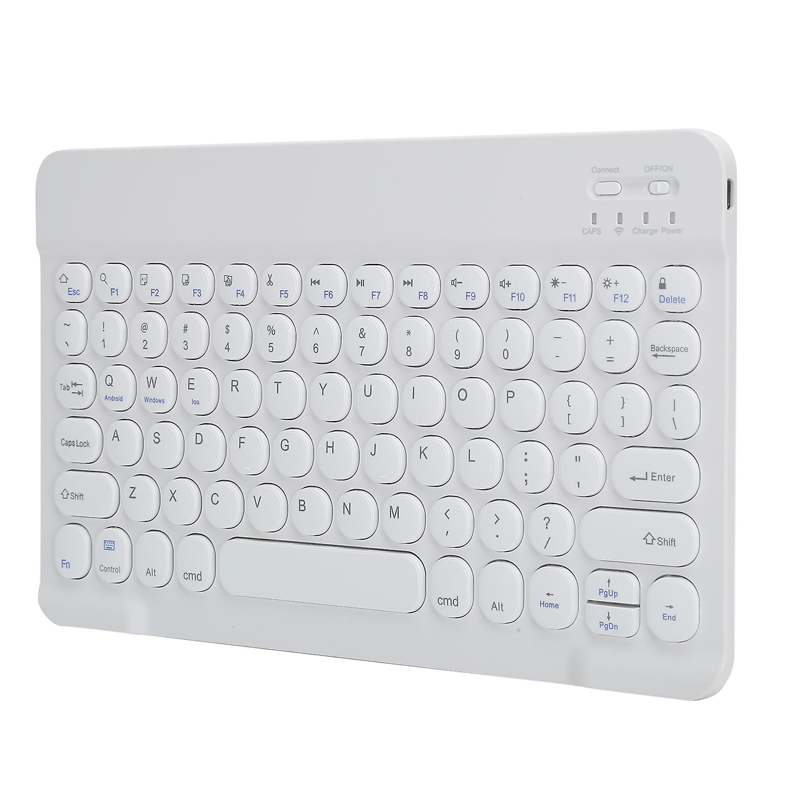 Wireless Bluetooth Keyboard Tablet Smartphone Computer Accessories Round Cap 10inWhite