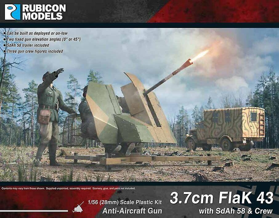 Rubicon RU-280074 3.7cm Flak 43 Anti-Aircraft Gun with Crew - 1:56 scale (28mm) Wargame Plastic Kit Historical Scale model