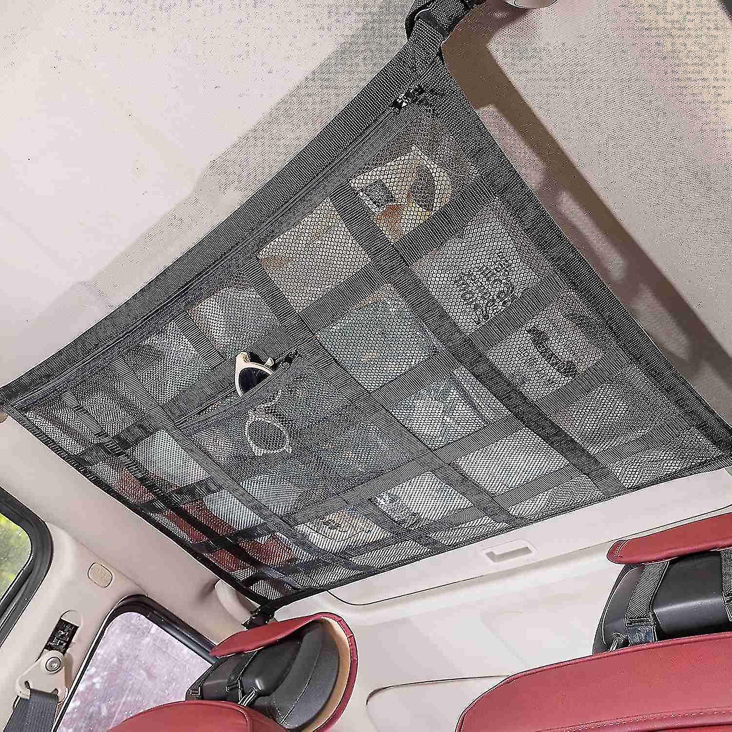 Car Ceiling Cargo Net Pocket,31.5"x21.6" Strengthen Load-bearing And Droop Less Double-layer Mesh Ca