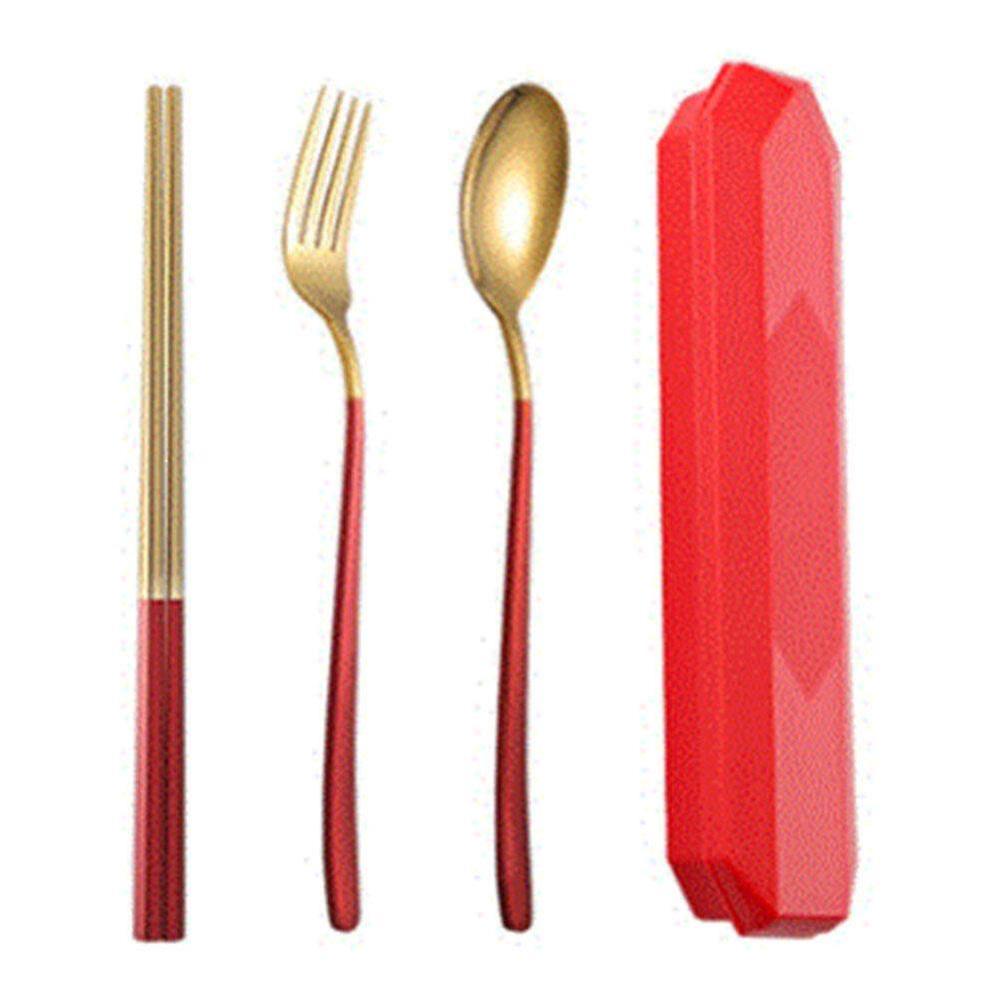 Dinnerware Sets 1set Stainless Steel Tableware Set Ice Cream Spoon Fork Food Chopsticks Portable Cutlery Storage Box