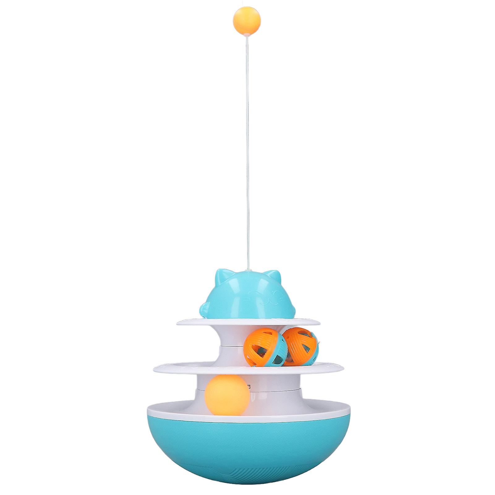 Cat Turntable Toy 2 Level Interactive Exercise Kitten Track Tower Puzzle Toy with Rolling Ball