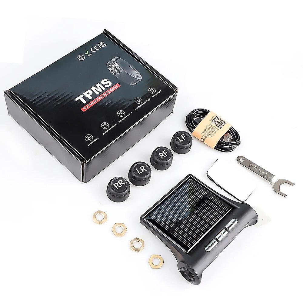 Solar Tpms Tire Pressure Monitoring System Universal Wheel Air Pressure Security Alarm External Sensors Multi Warnning Function