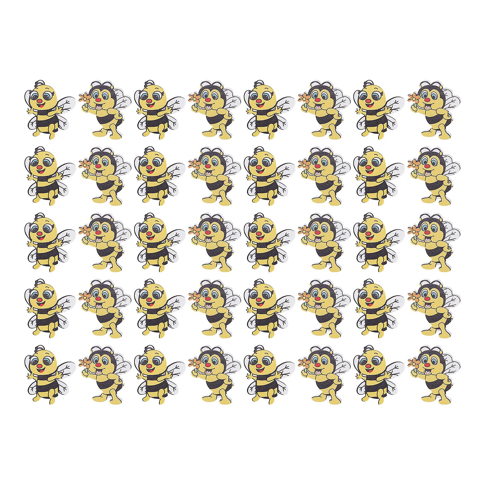 Pack of 40 decorative wooden buttons in the shape of a bee, for sewing, knitting, scrapbooking