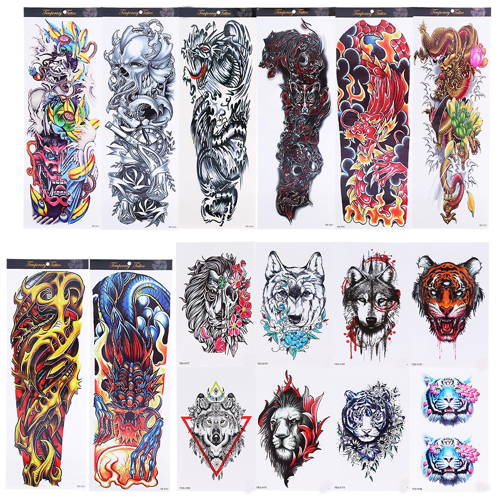 8 Sheets Full & Half Arm Waterproof Temporary Tattoo Stickers