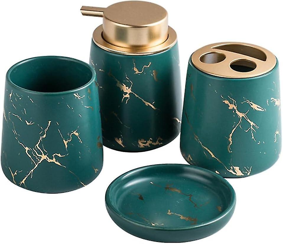 Ceramic Bathroom Set: Soap Dispenser, Toothbrush Cup, Lotion Bottle, Soap Box