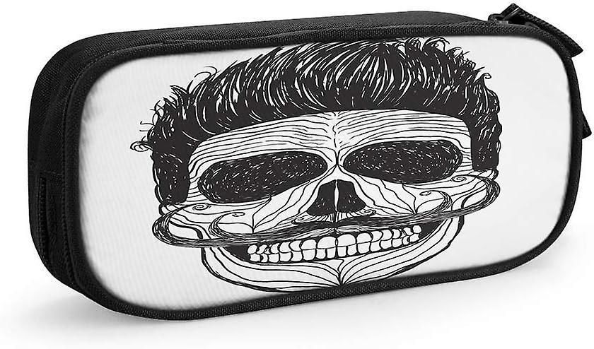 Skull with Hair and Beard Pencil Case Polyester Pencil Box with Zipper for Stationery School Office College