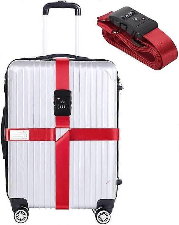 Luggage strap with lock version (red) Luggage tag adjustable cross lu