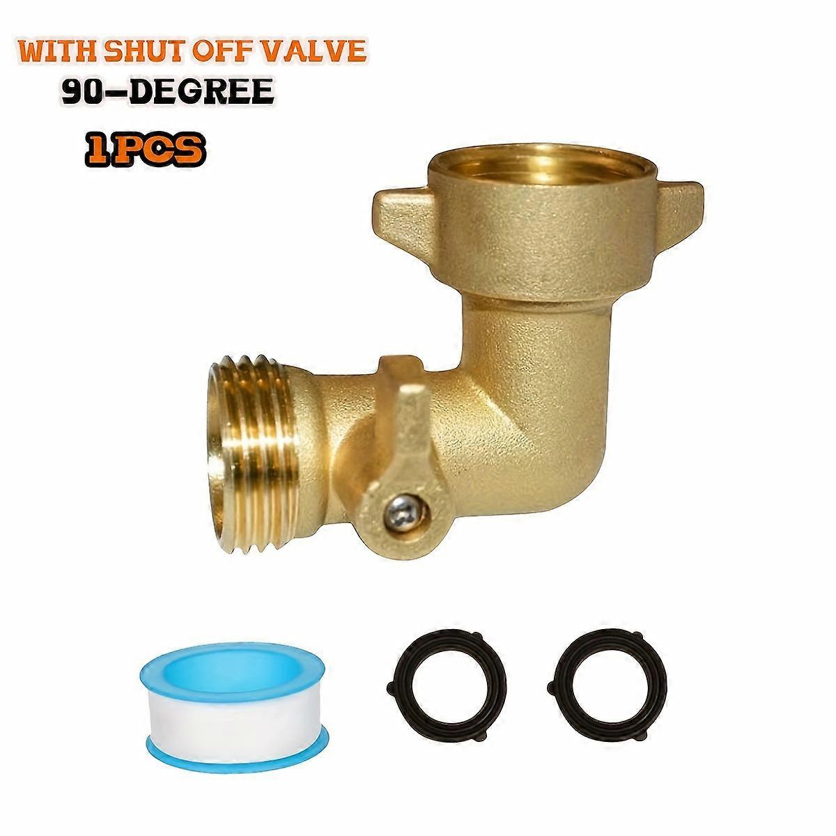 1pc/2pcs 90 Degree Brass Garden Hose With Shut Off Valve, 3/4" GHT Solid Brass Garden Hose Elbow Connector With 2 Extra Pressure Washers Provided