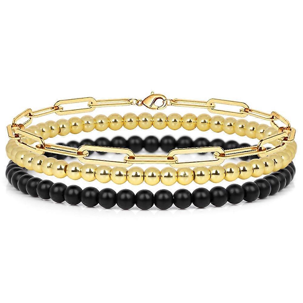 Bracelet Set-Matte Black Elegance Trio-Sophisticated Glow