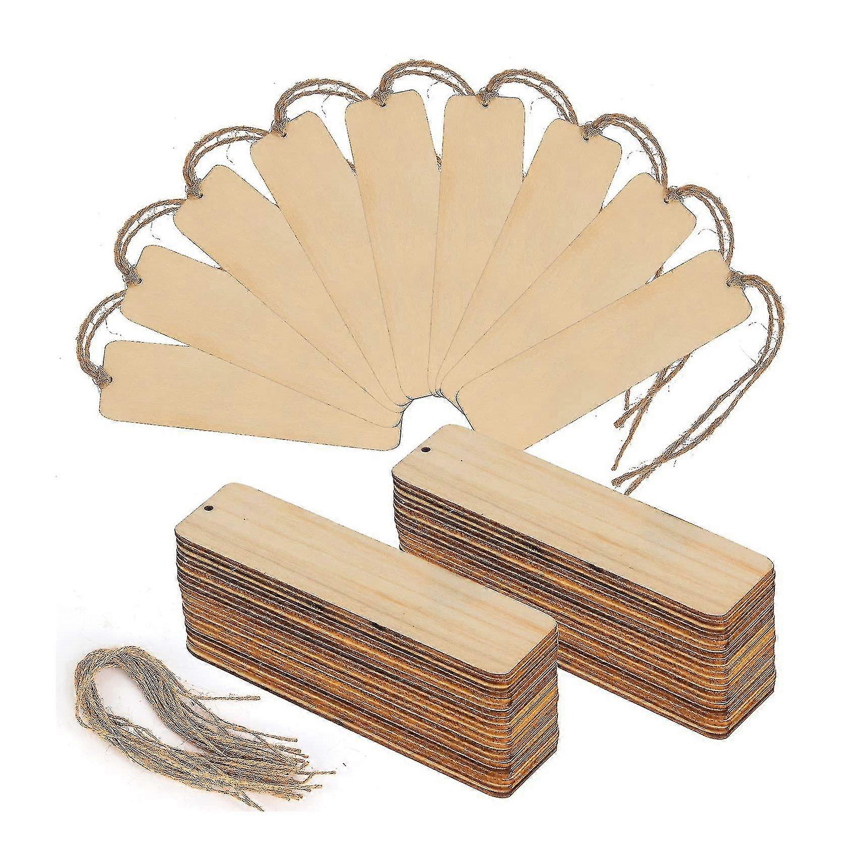 50 Pcs Wood Bookmarks Unfinished Wooden Book Marks Hanging Tag With Holes And Ropes Diy Craft Proje