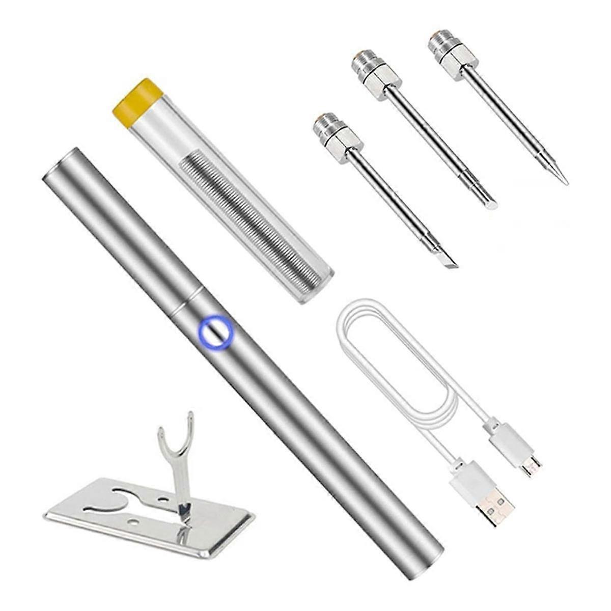 Wireless Charging Welding Tool,Wireless Charging Welding Tool Set,with Three Soldering Iron Tips, Silver