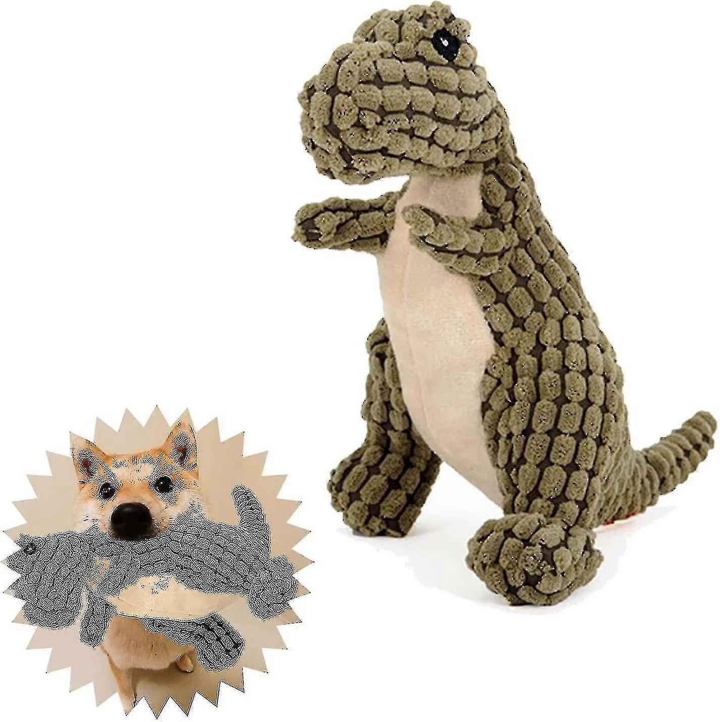 Indestructible Robust Dino, Squeaky Dog Toys For Aggressive Chewers, Unbreakable Stuffed Plush Dog T