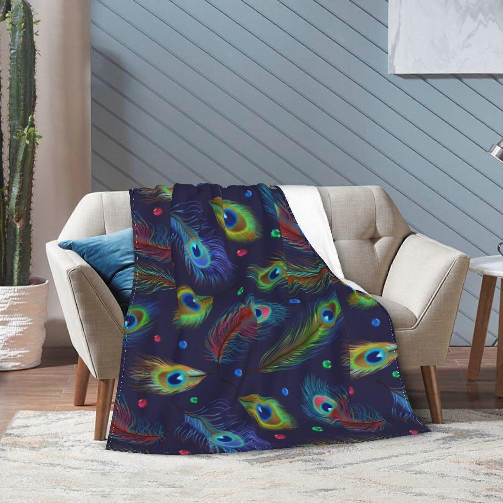 Funny Peacock Feathers Throw Blanket for Couch Bed Travel Sofa All Seasons Flannel Blankets Soft Durable Lightweight 40 x 30 inches