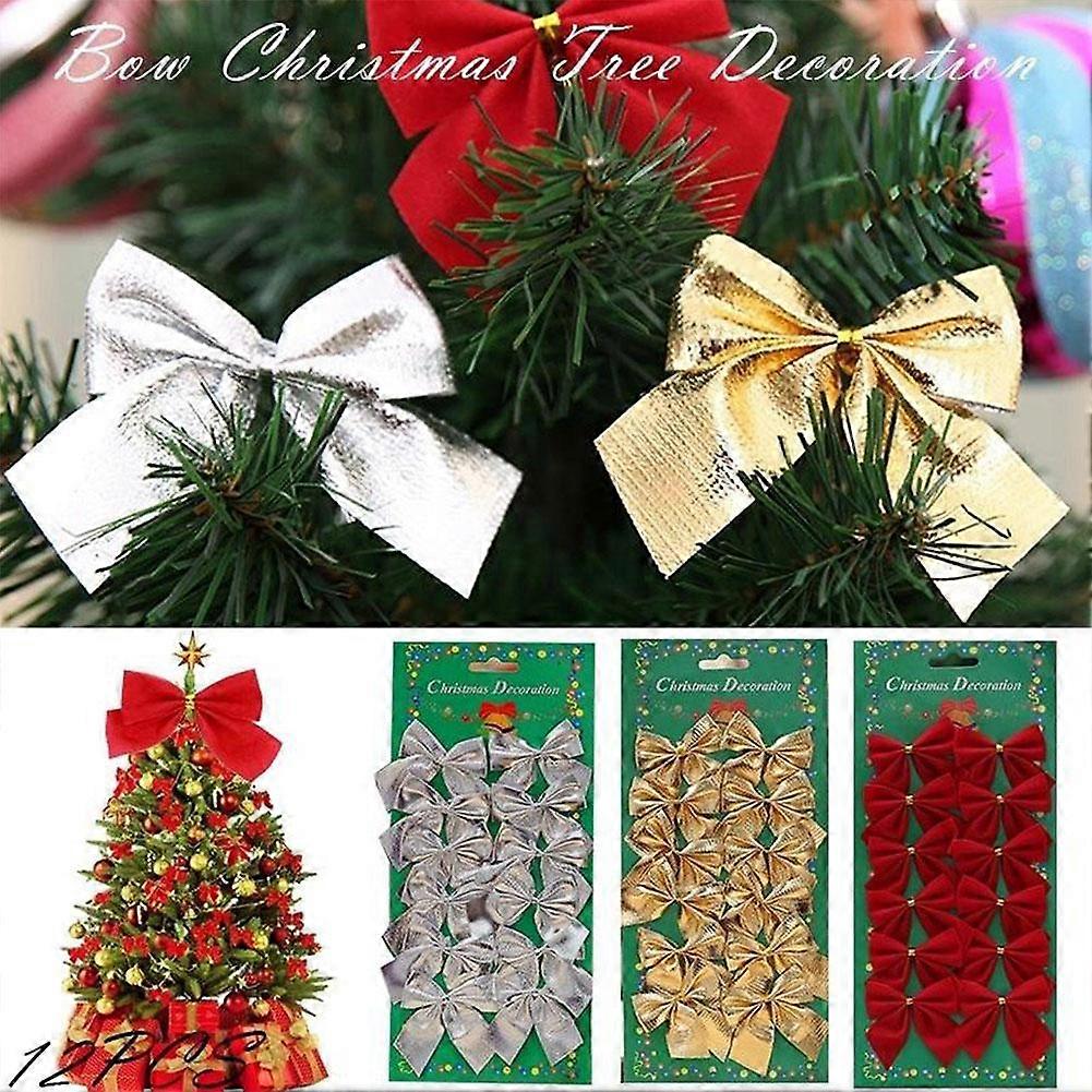 12pcs Christmas Decoration Bow Christmas Tree Ornaments Multiple Uses