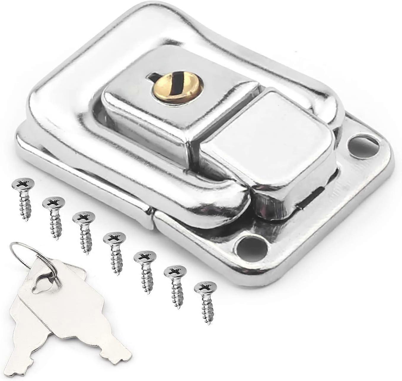 1.61 x 1.1Inch Iron Small Size Suitcase Hasp Catch Latch with Keys and Screws Silver Tone