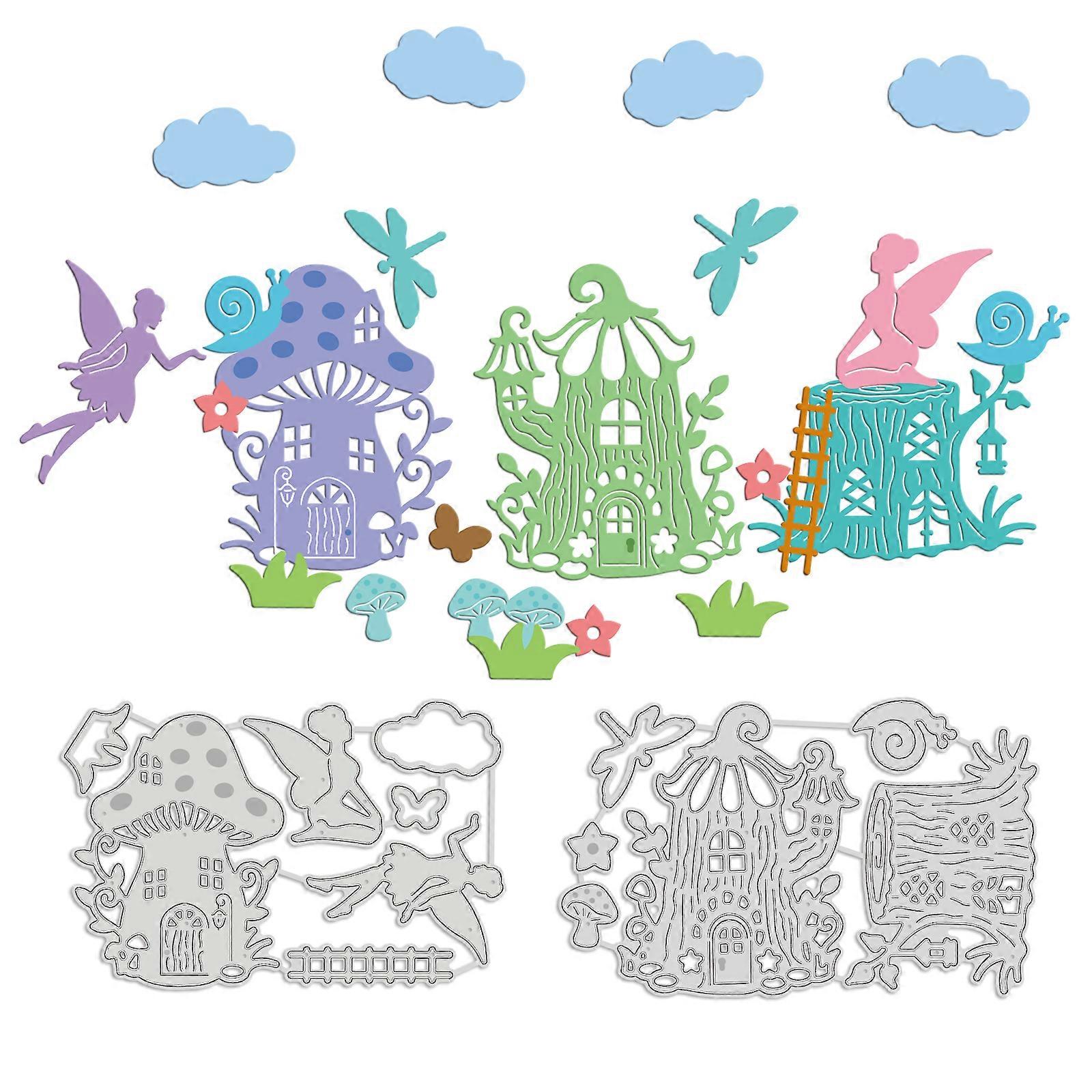 2Sets Fantasy Mushroom Room Pattern Decoration Template Reusable carbon steel Stencil