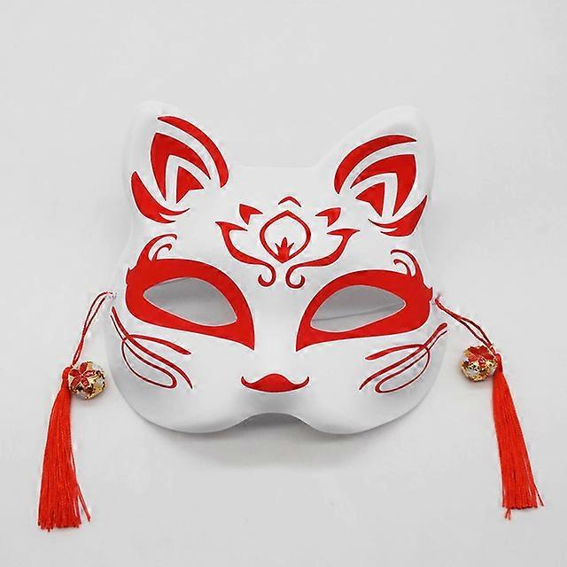 Japanese Style Full Face Masks Fox Mask with Tassels Bell Non-toxic Cosplay Hand Painted Costumes Props Accessories