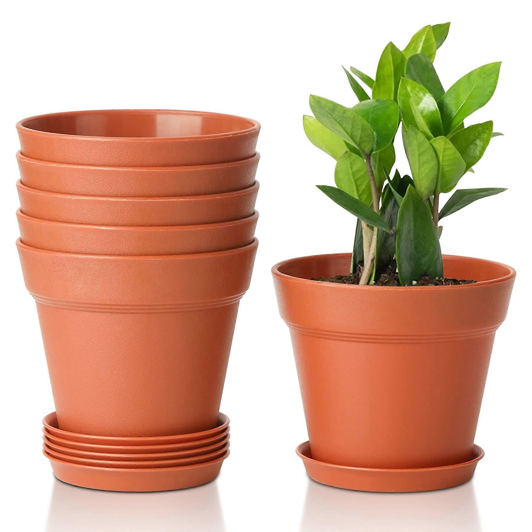 LINJOU 6Pcs Red Plastic Flower Pot, Soil Pot with Escape Hole Suitable(12.5cm*9*11)