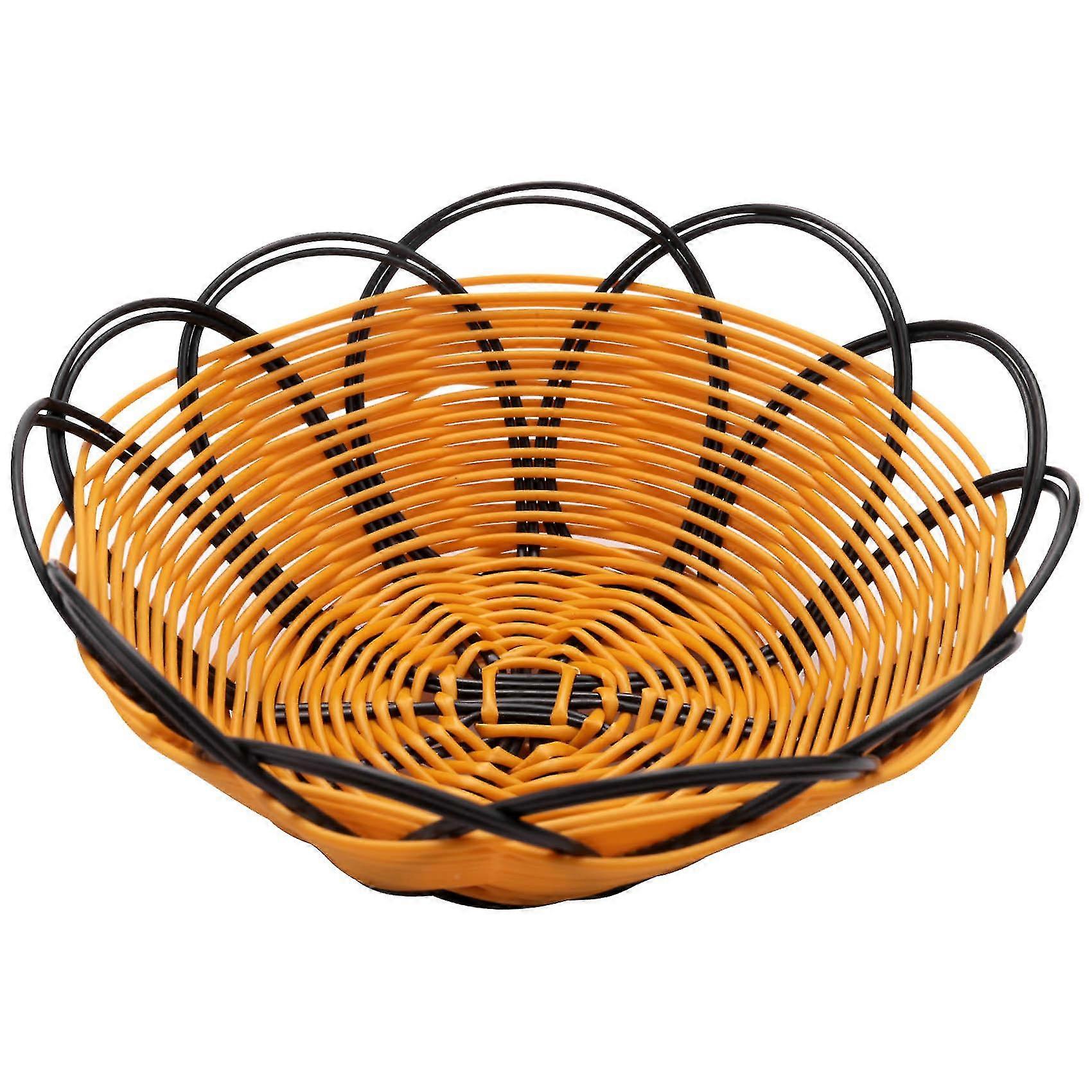 7 inch Plastic Braided Basket Fruit Vegetable Container Holder Black&orange
