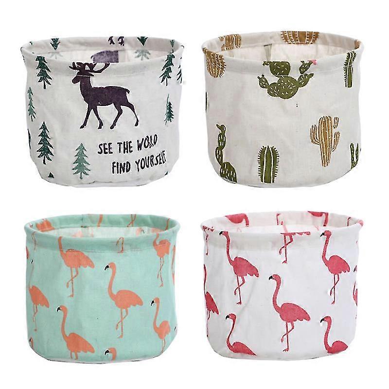 4pcs cotton and linen storage container waterproof small basket sundries organizer bread baskets (random color)