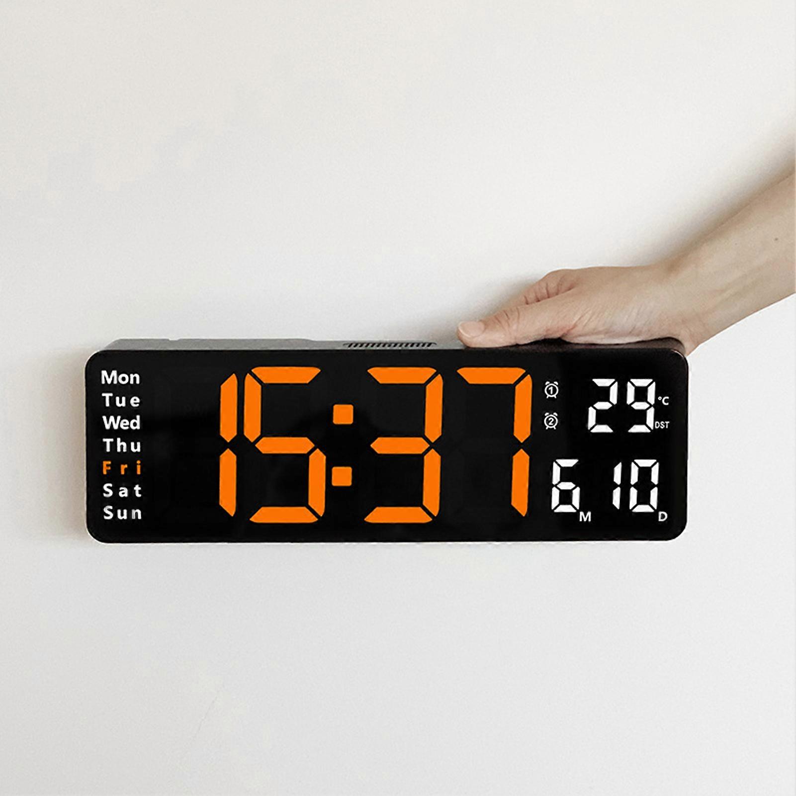 Wall-mounted Digital Wall Clock Remote Control Temp Date Week Display Clock for Living Room Bedroom Study Room