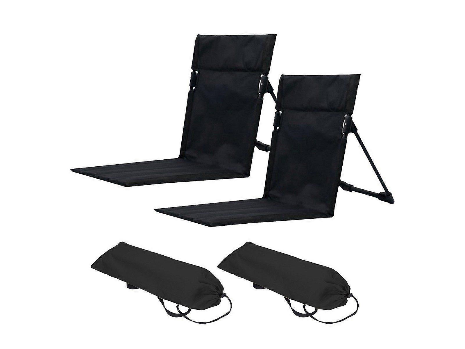 2Pcs Folding Beach Lounge Chair Portable Beach Mat with Backrest Black
