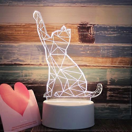White Base Creative 3D Tricolor LED Decorative Night Light, Cat