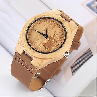 Fashion Personality Small Round Dial Bamboo Shell Watch with Leather Strap