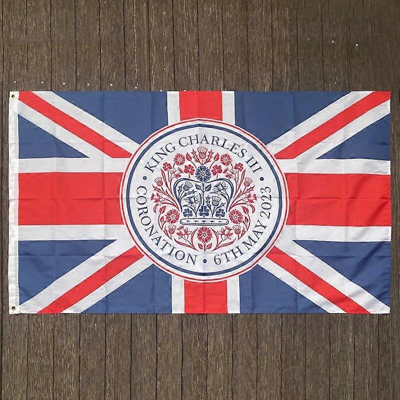 xvggdg Kung Charles III Flagga Kung Invigning Dekorativa Flaggor 5x3 Ft Union Jack Flagga Kung Kröning Banner