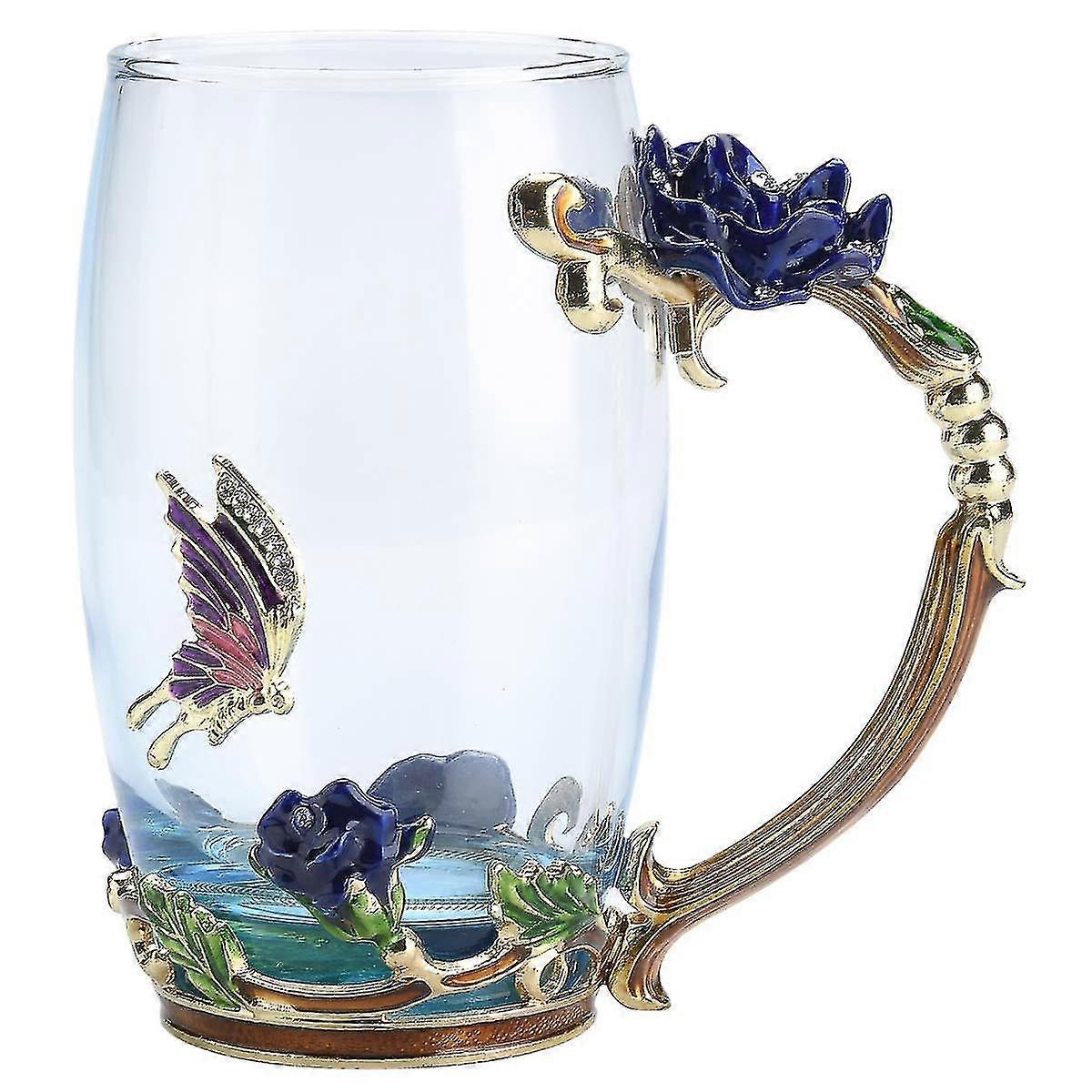 Glastee, handgemachte Emaille und Rosenblüte Teebecher mit