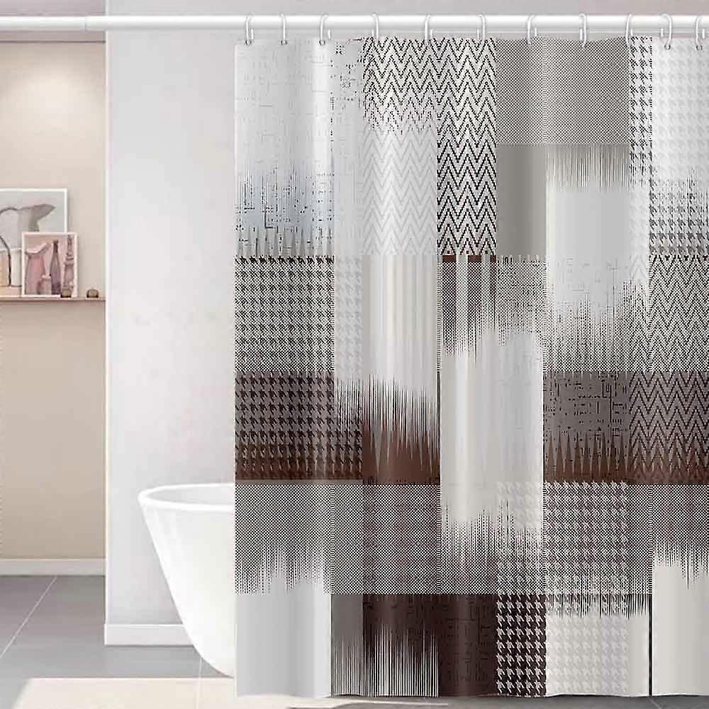 ستائر دش بوهو للحمام خطوط موجة هندسية مجموعة ستارة دش مع خطافات الرجعية براون الفن النسيج ستائر دش مقاومة للماء 60x72 بوصة