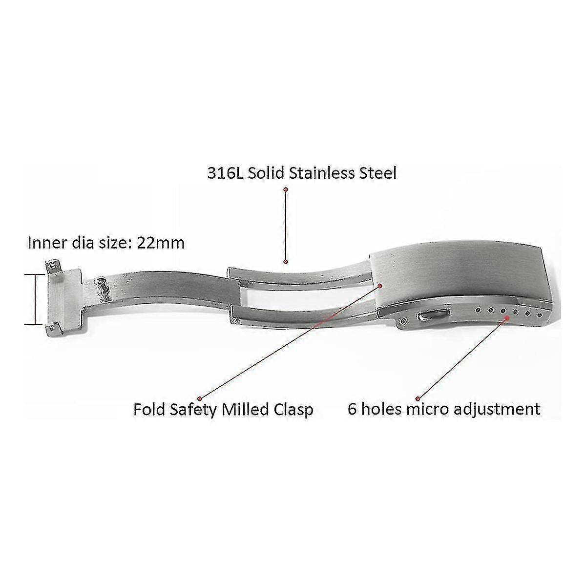 Watch Buckle Fold Sikkerhet Freset lås erstatning rustfritt stål Watchband Lås, 18mm
