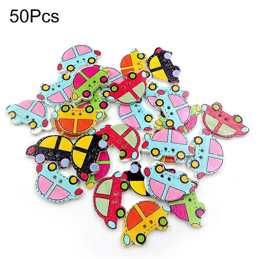 50Pcs Cute Small Car Wooden Buttons DIY Sewing Needlework Scrapbooking Craft
