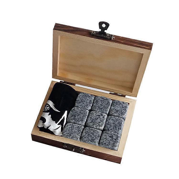 9 Piece Quality Granite Whiskey Stones Dry Ice Cube Rocks Set