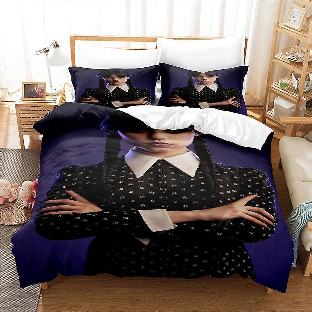 v4966  Bed Sheets Bedding Wednesday-Addams 3 PCS Comforter Set with 2 Pillowcases,Wednesday-Addams Bedding Set Sheet Set for Kids Adults,All Season Li