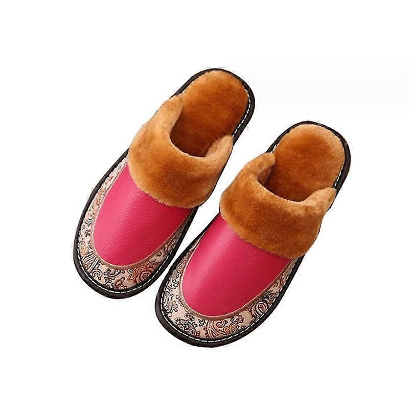 女性のファジーフェイクファーハウススリッパ女性のためのふわふわ寝室のスリッパメモリーフォームシューズ本革革