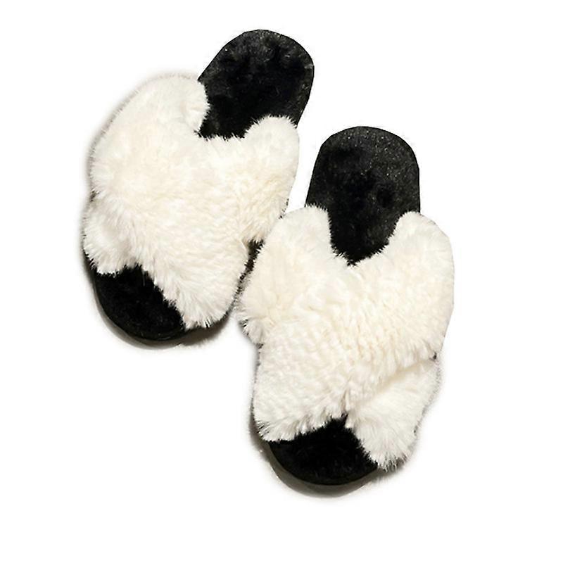 Womens Faux Fur Tofflor Varm Fussy Flip Flop House Tofflor Open Toe Home Tofflor för flickor män