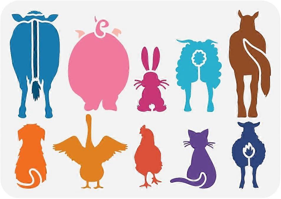 Farm Animal Painting Stencil 8.3x11.7inch Reusable Animals Back View Pattern Drawing Template Cows Sheep Horse Rabbit Cat Dog Goat Stencil for Paintin