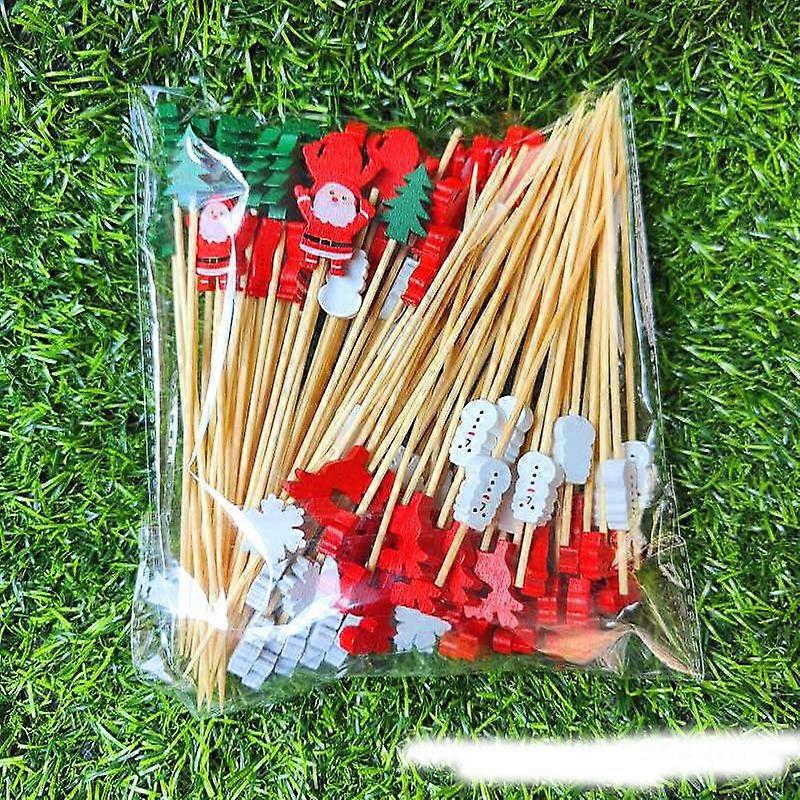 Cocktail selection, 100 pieces of 5 Christmas 100 party decorative bamboo sticks, food selection toothpicks, cocktail drink selection