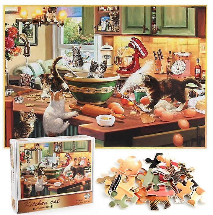 1000Pcs Decompression Jigsaw Educational Puzzles Toys,Cat in the kitchen