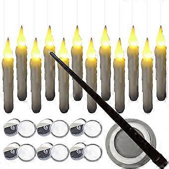 Schwebende Kerzen mit Zauberstab-Fernbedienung, 12er-Pack flammenlose flackernde Stabkerzen batteriebetriebene Harry Potter Schwimmkerzen kompatibel Wi