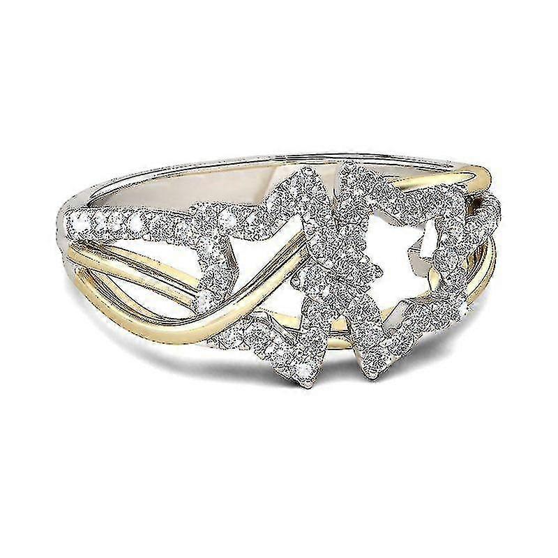 Creative Pentagram Shaped Diamond Ring - Plating Two-tone Star Shaped Diamond Ring